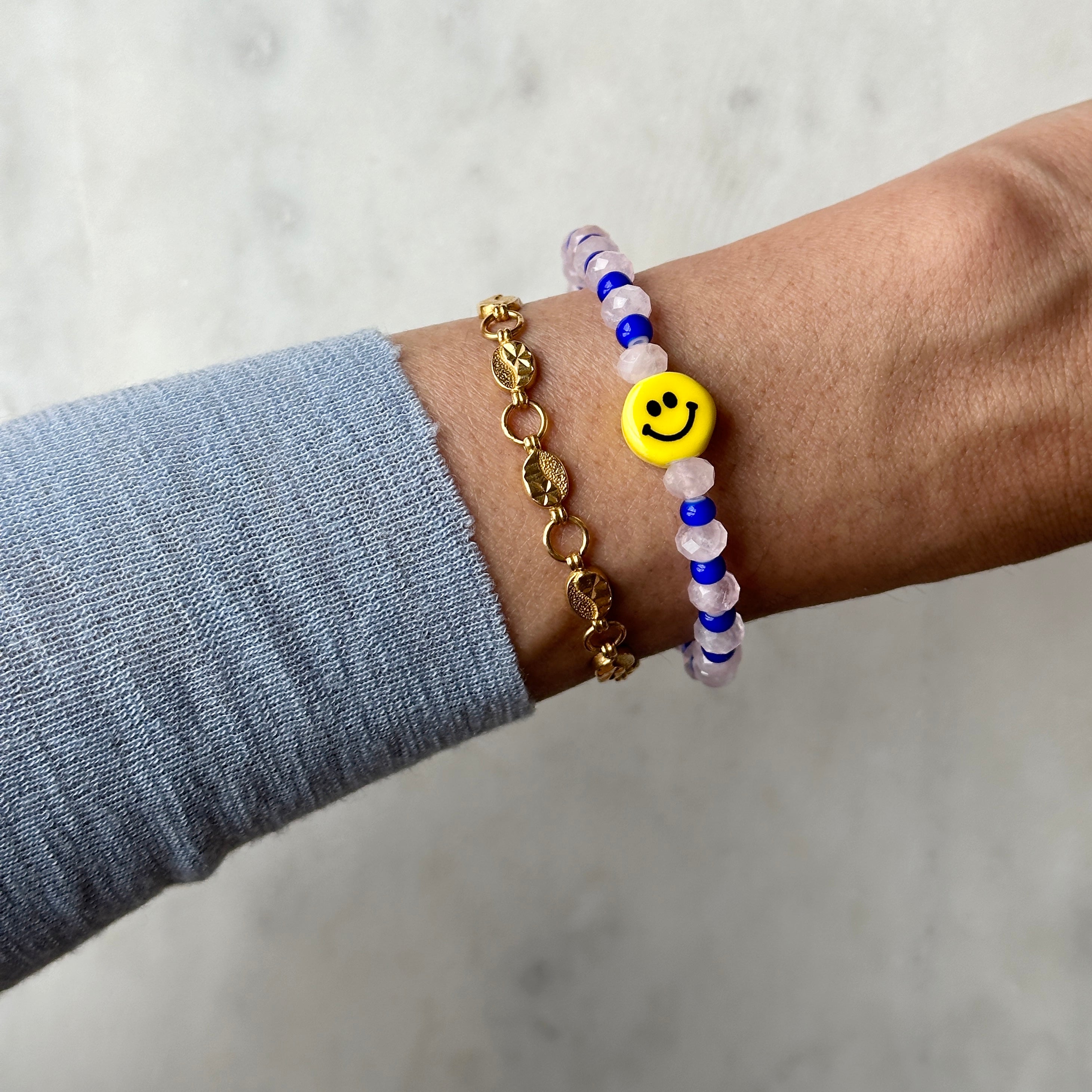 Smiley Bracelet – Azur Blue & Rose Quartz