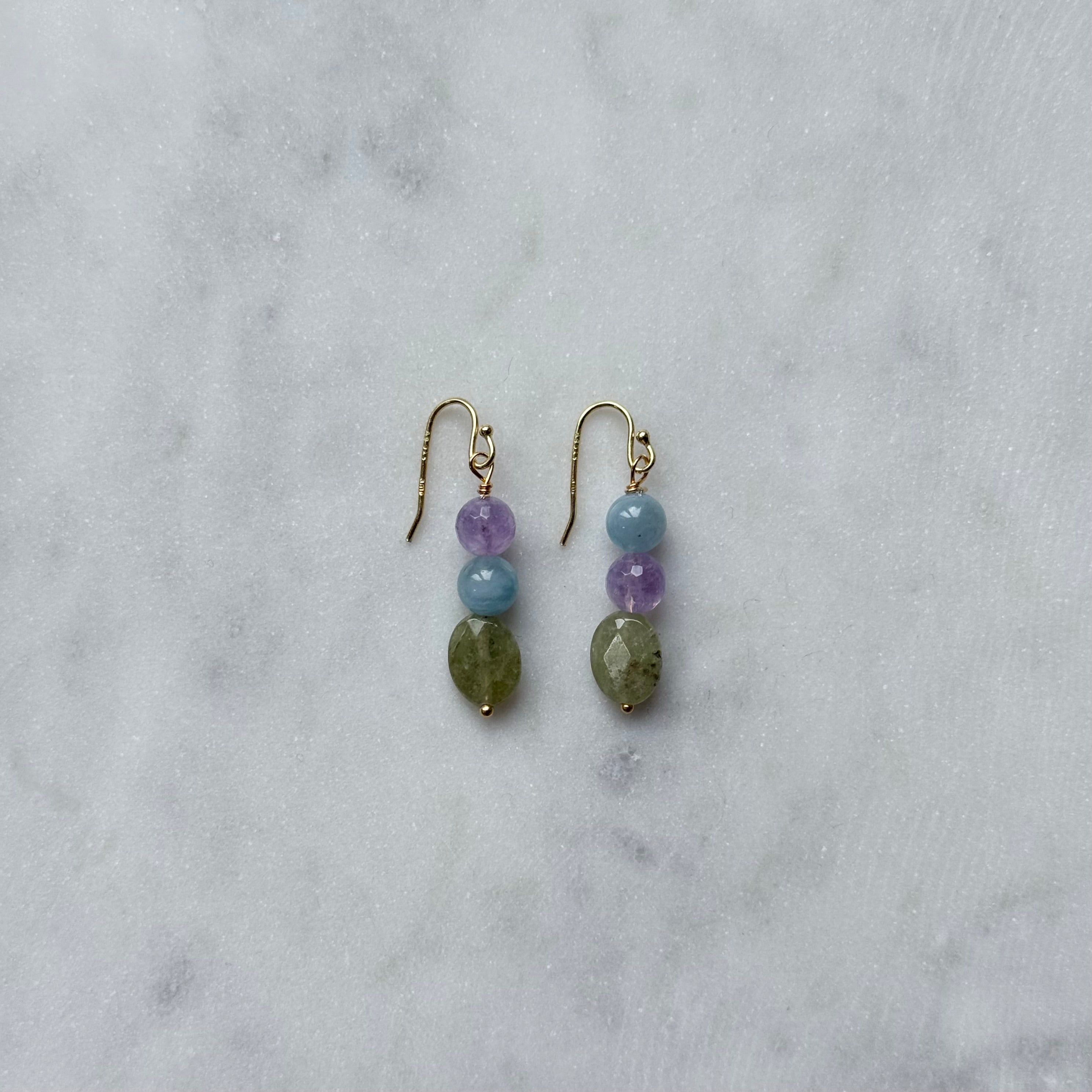 October Bloom Earrings - Amethyst, Aquamarine, Green Jade