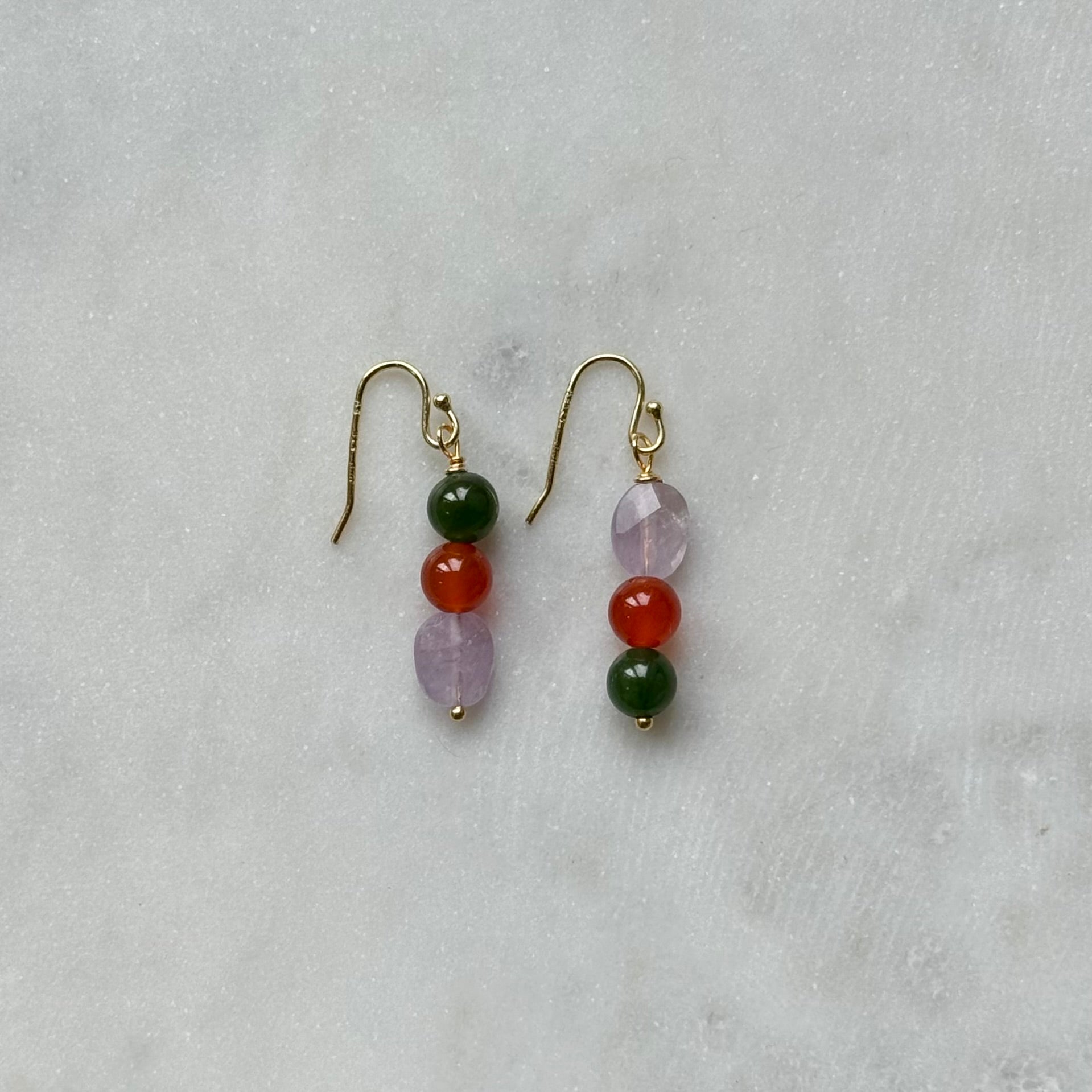 October Bloom Earrings - Amethyst, Carneol, Green Jade