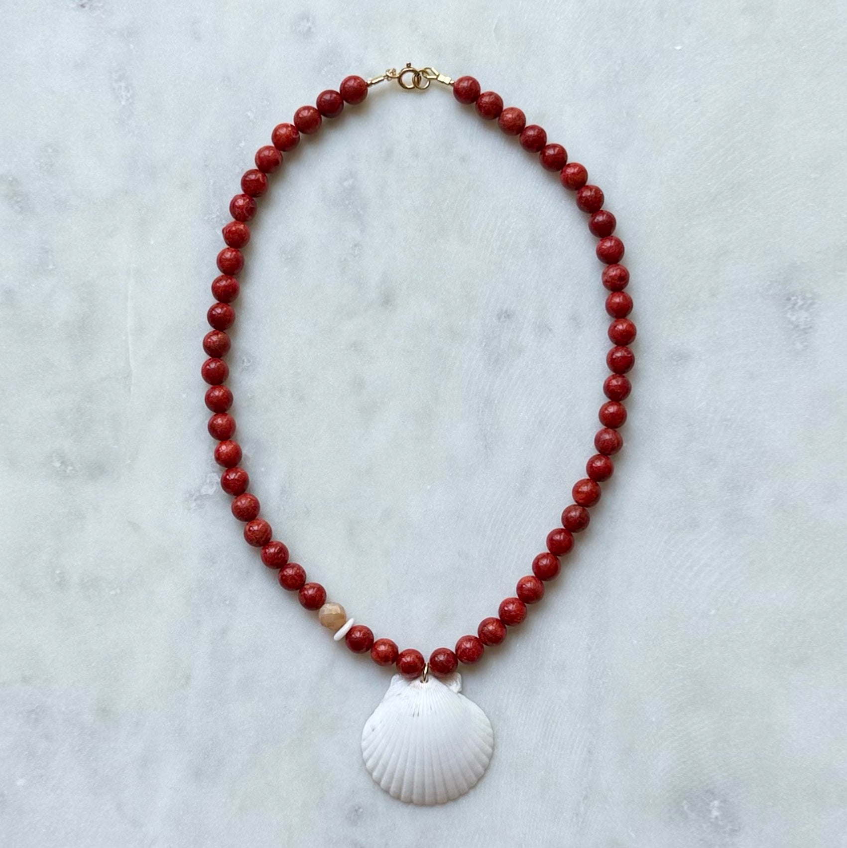 White Scallop & Coral Necklace