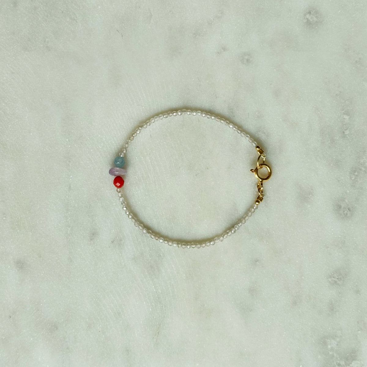 Tiny Treasures Bracelet – Aquamarine/Amethyst/Coral