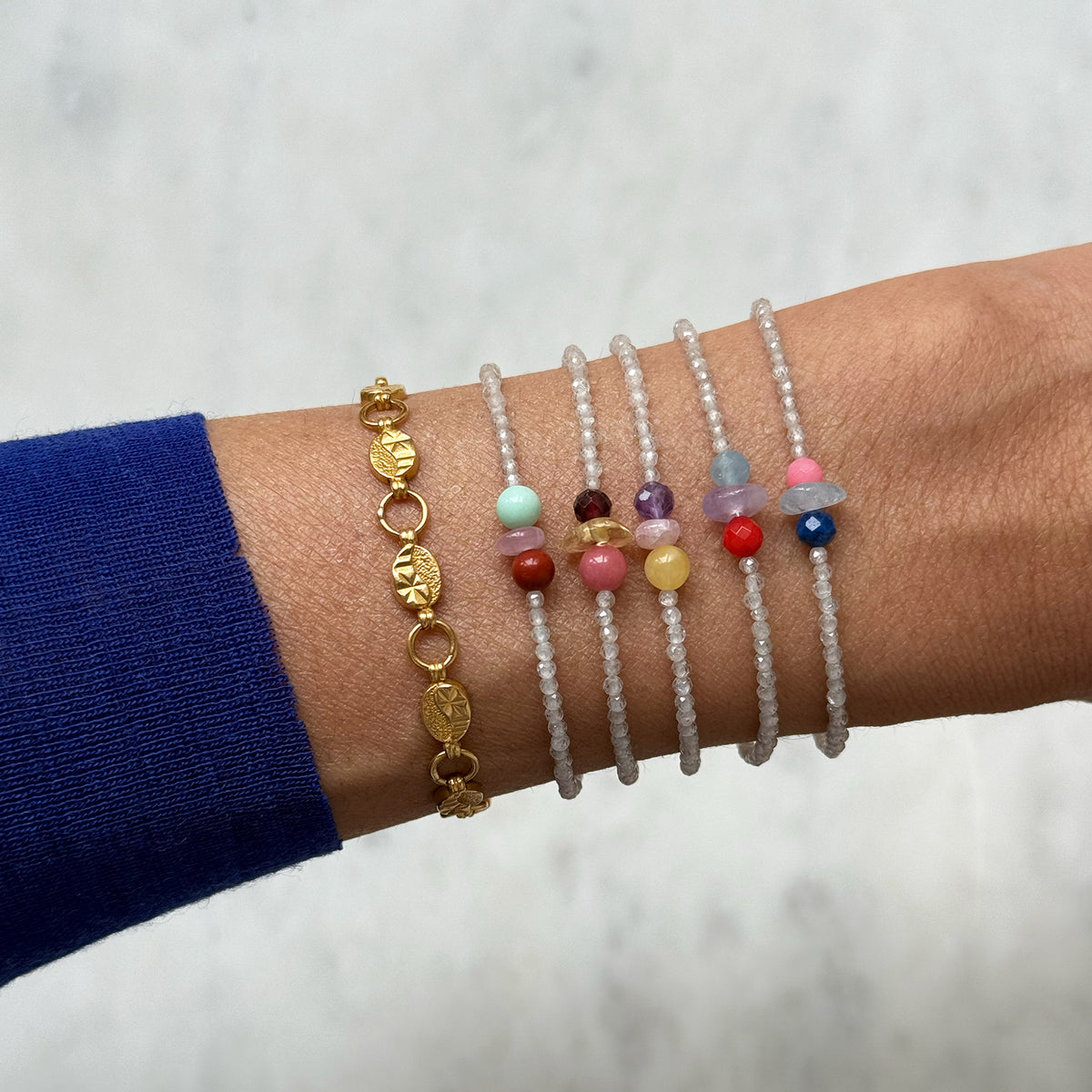 Tiny Treasures Bracelet – Aquamarine/Amethyst/Coral