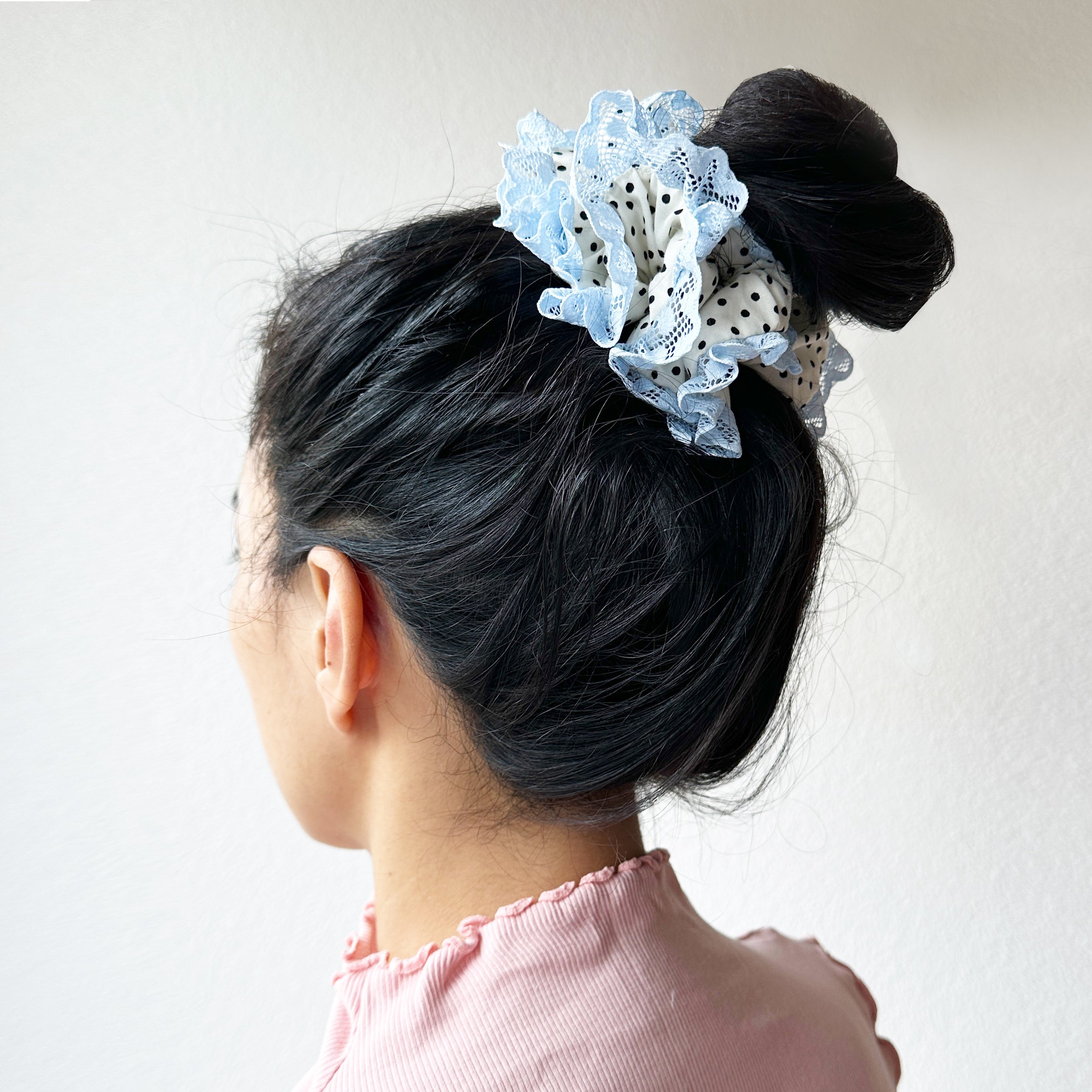 Oversized Scrunchie – Polka Dot & Sky Blue