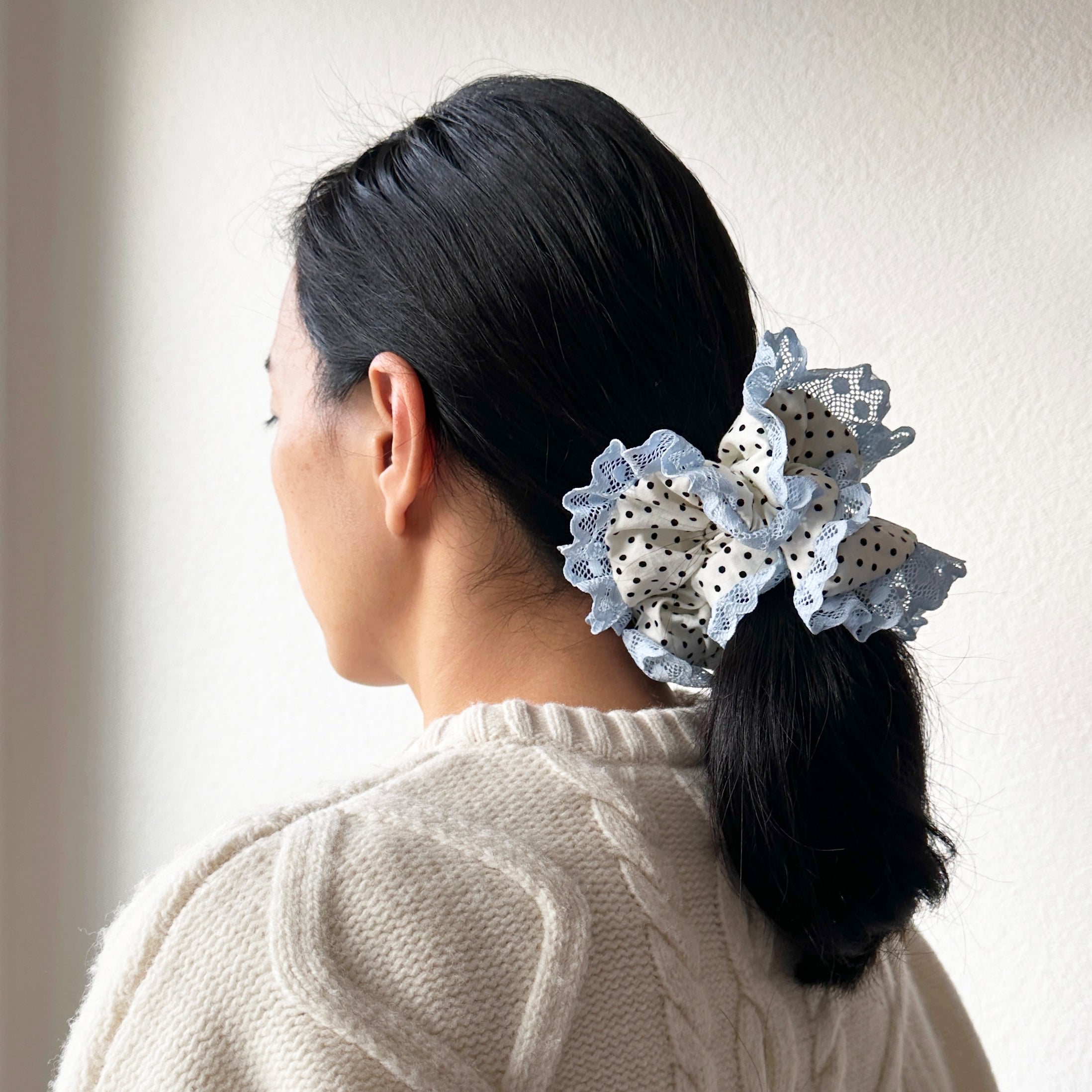Oversized Scrunchie – Polka Dot & Sky Blue