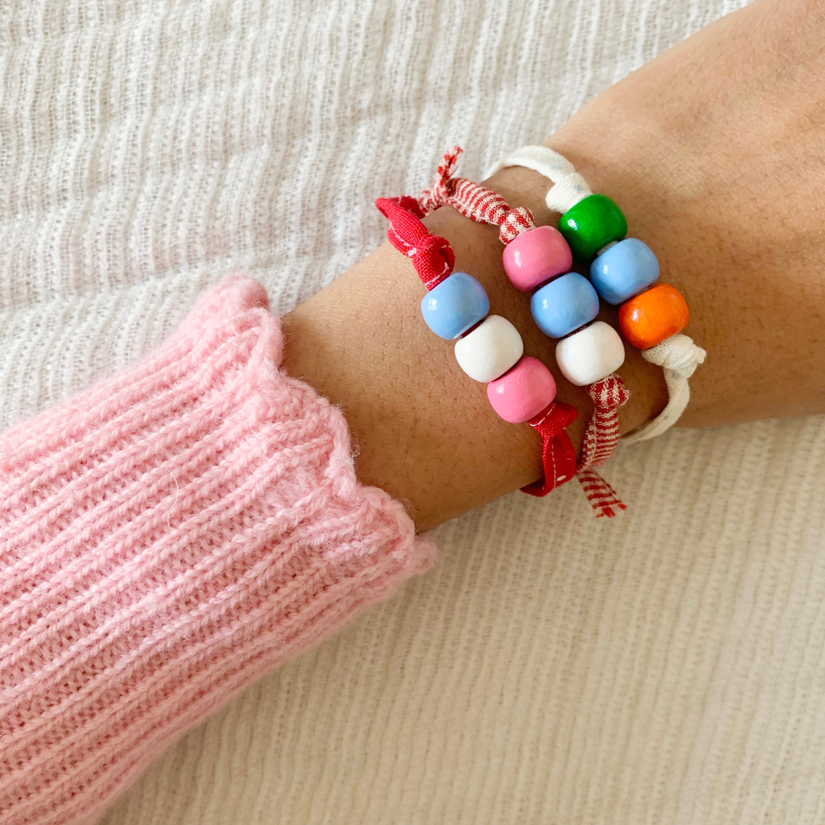 Wooden Beaded Bracelet - Orange Red