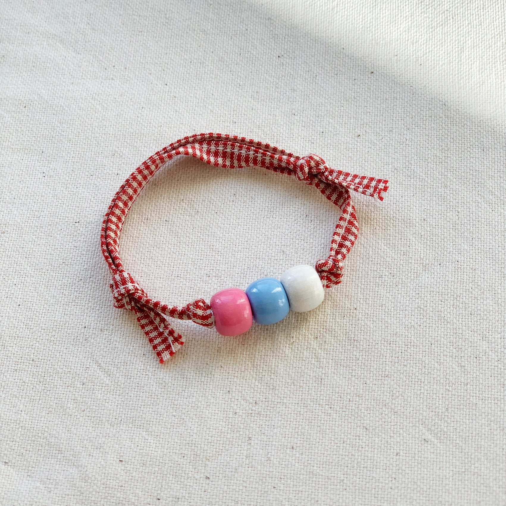 Wooden Beaded - Red Ecru Checked