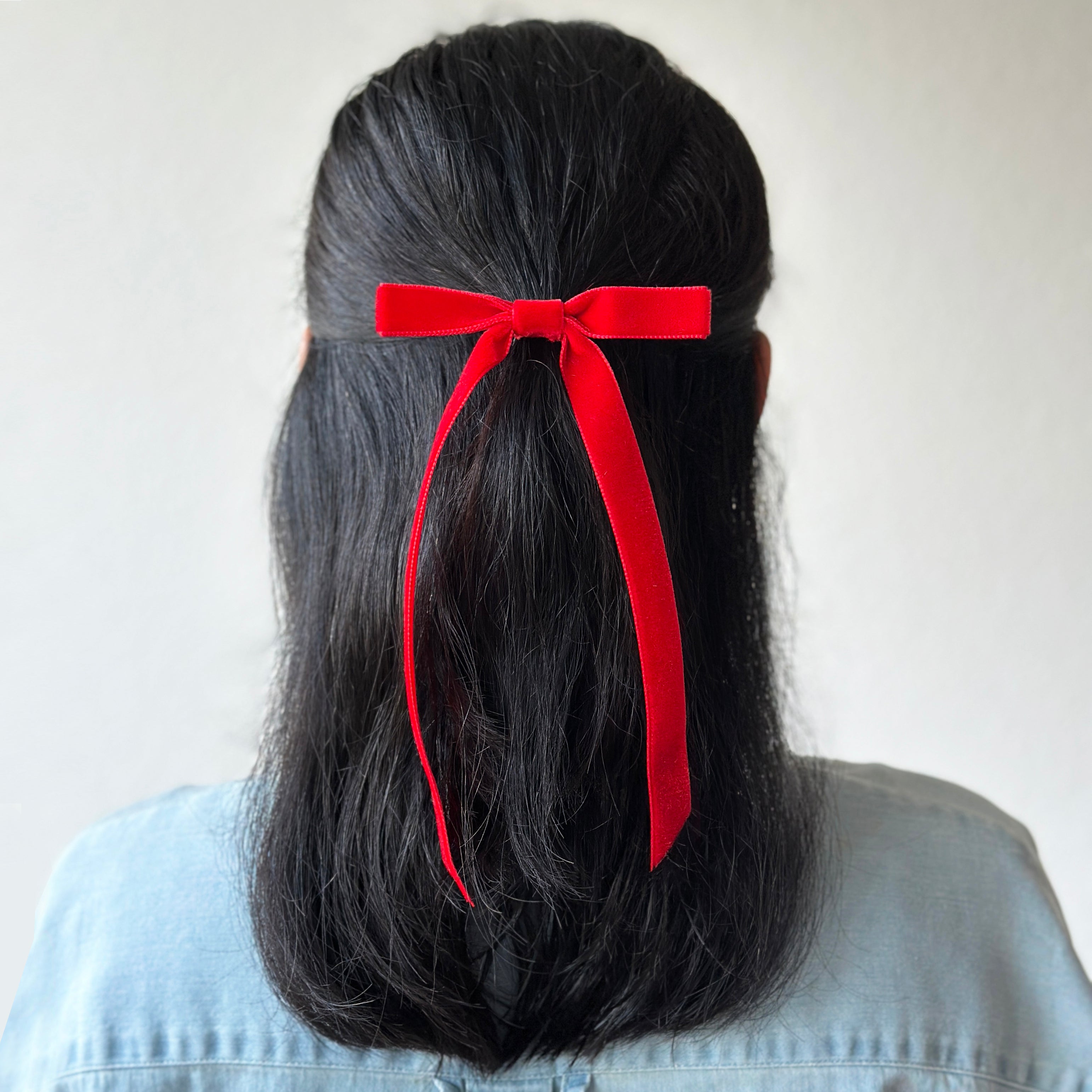 Velvet Hair Bow - Poppy Red