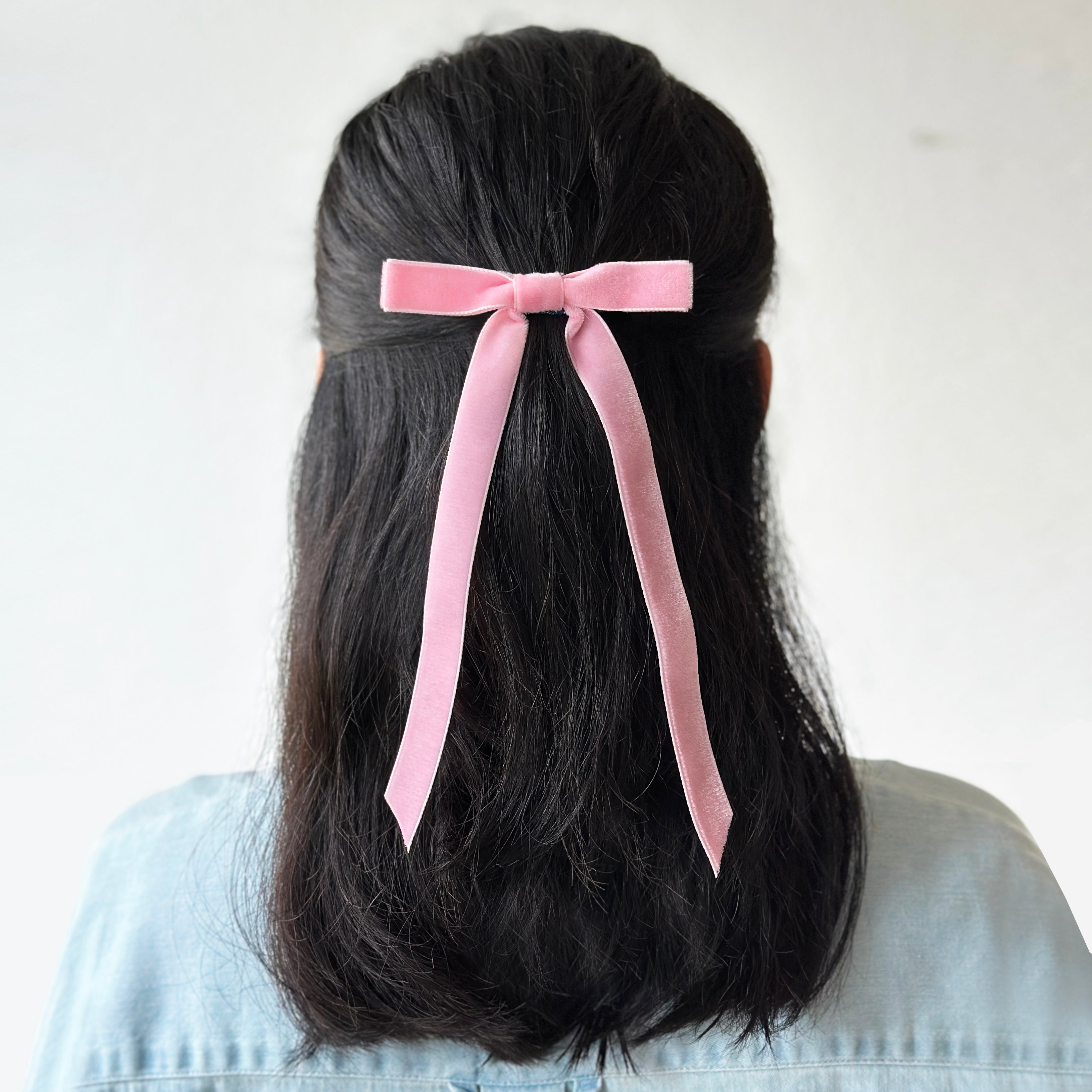 Velvet Hair Bow - Blush Pink