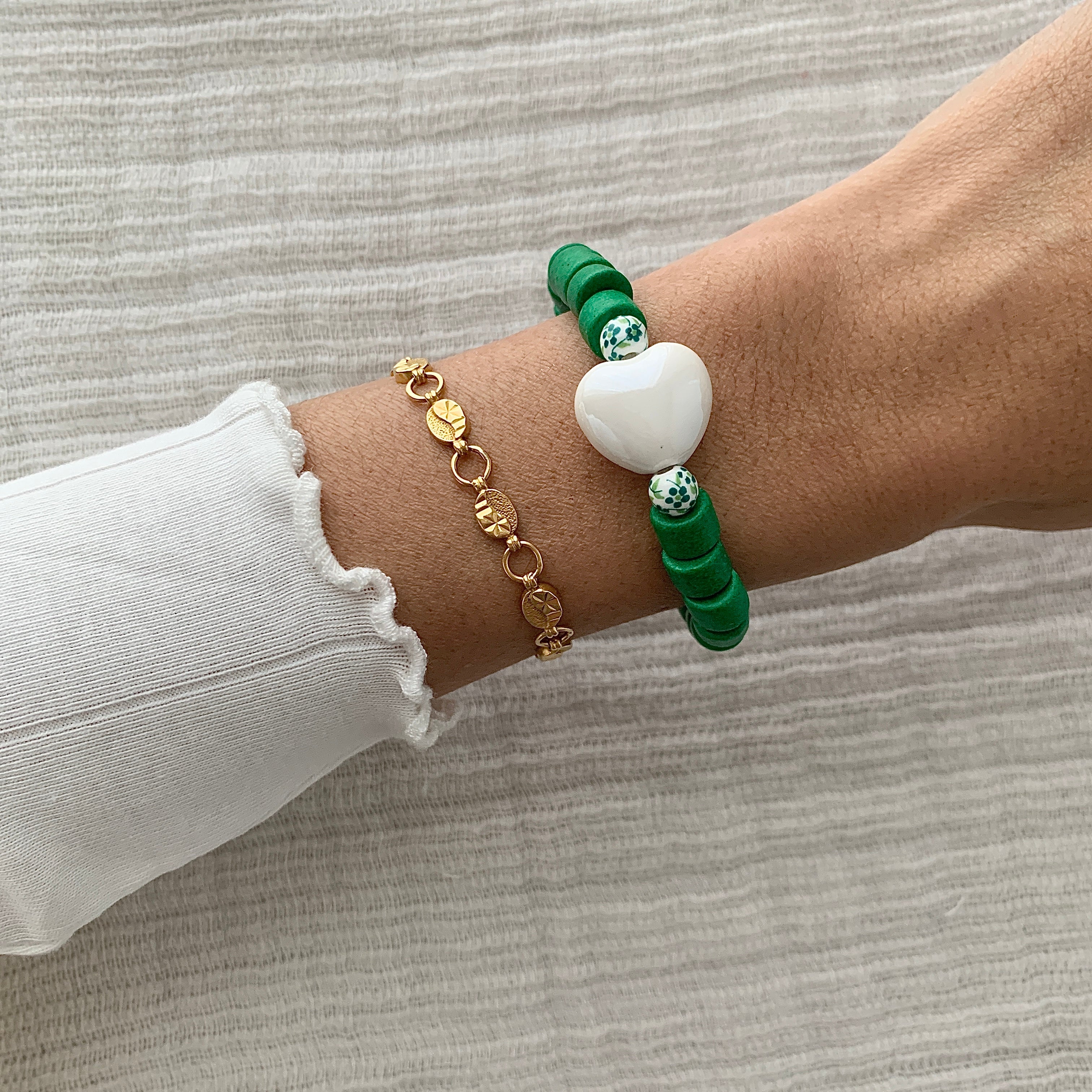 Close To My Heart - White & Apple green