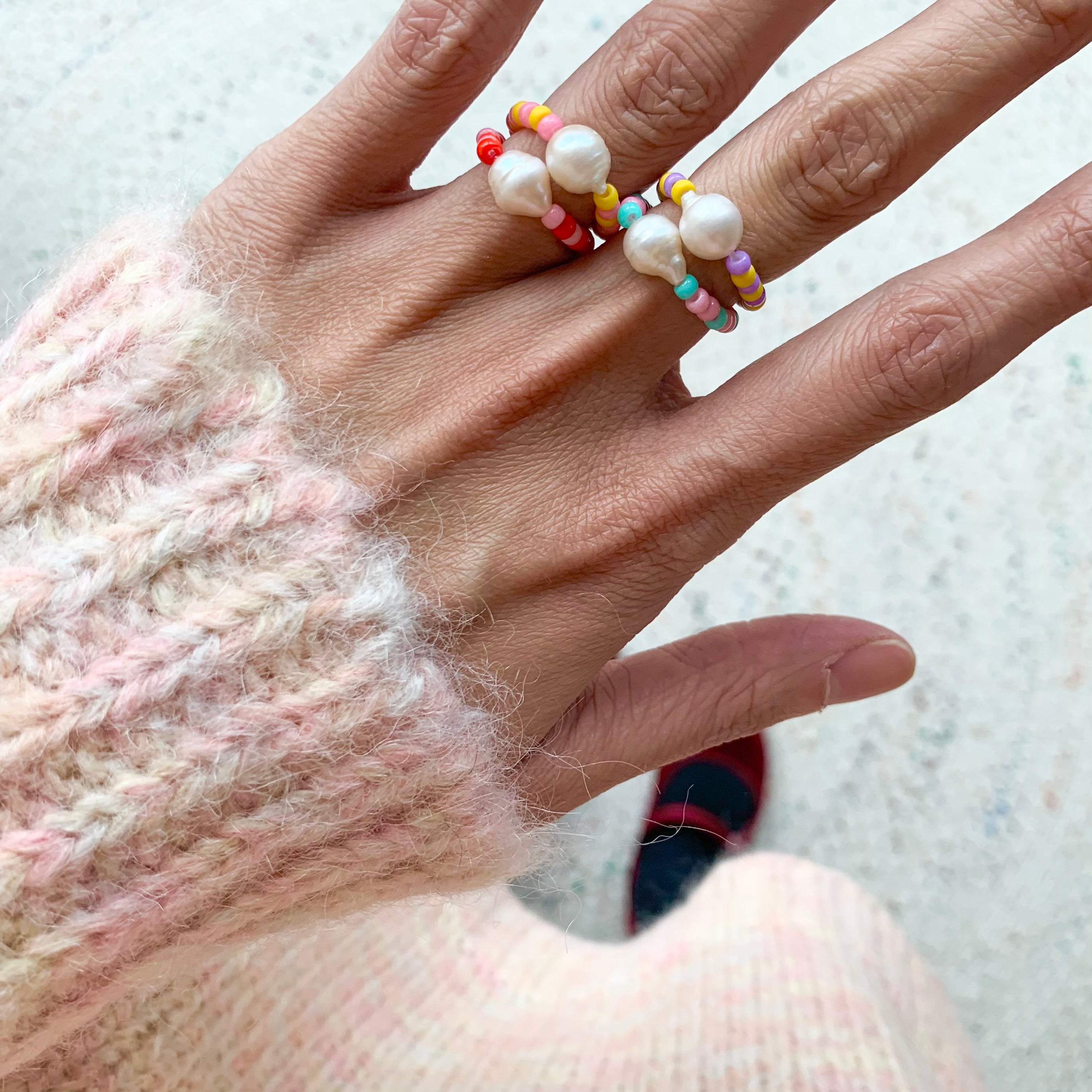 Cheerful Ring - True Blue, Pink & Pearly White