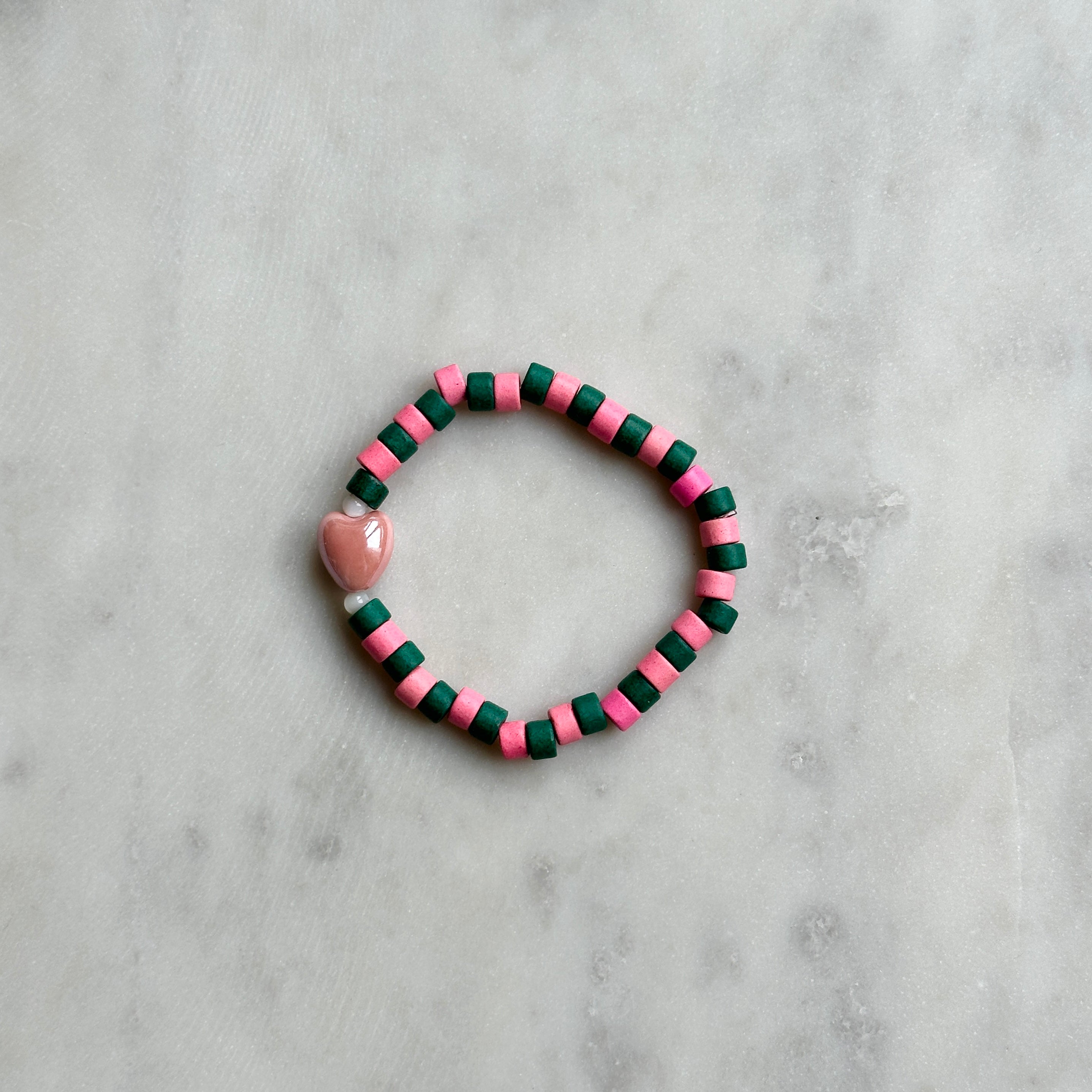 Pink Green Heart Bracelet