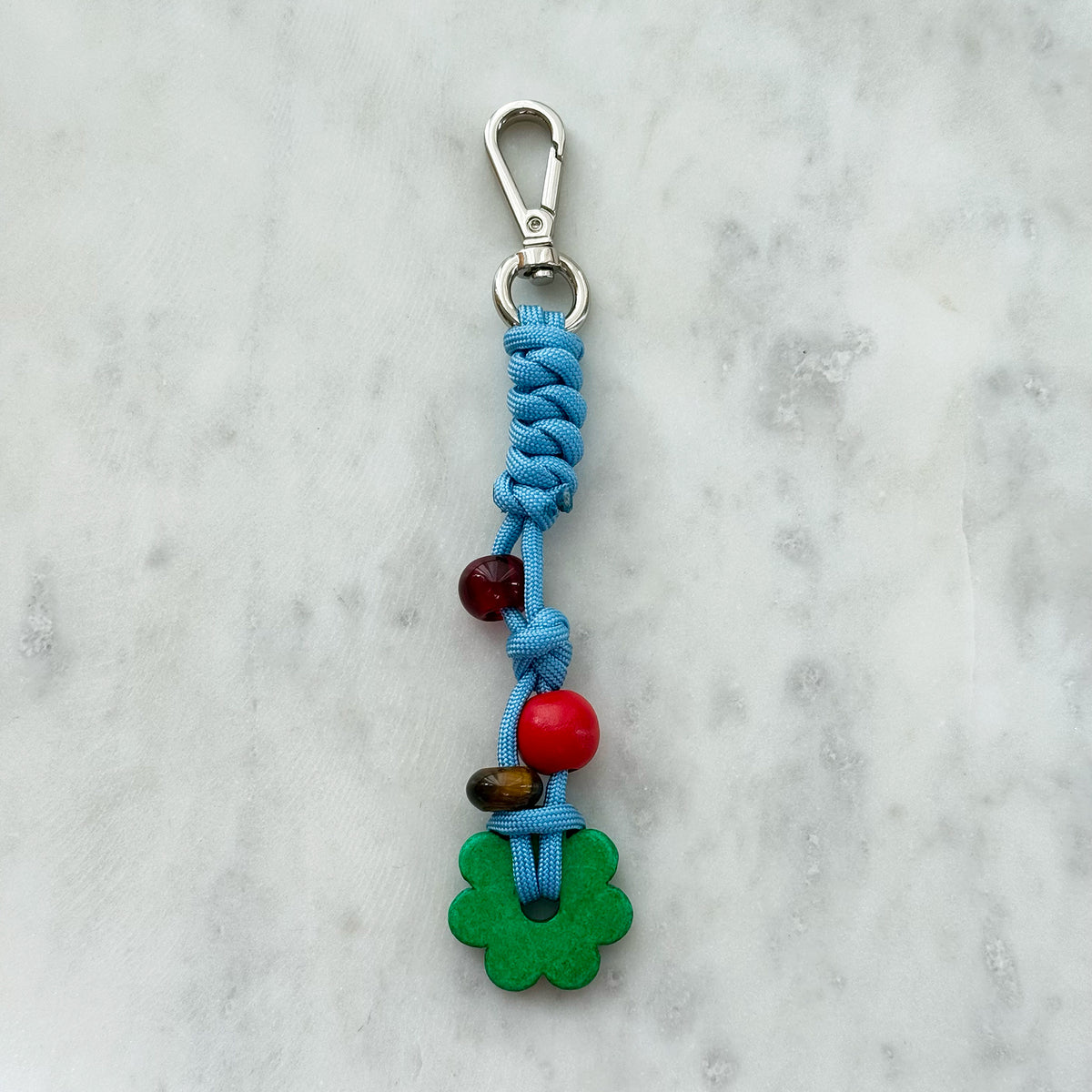 Bag Charm – Baby Blue Cord & Green Flower