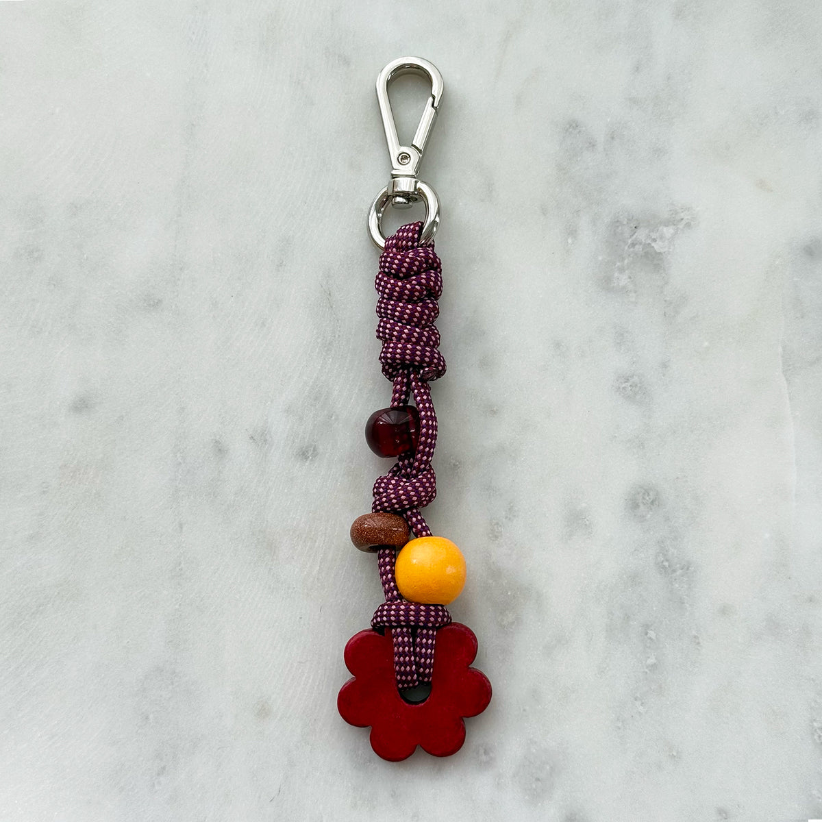 Bag Charm – Bordeaux & Red Flower