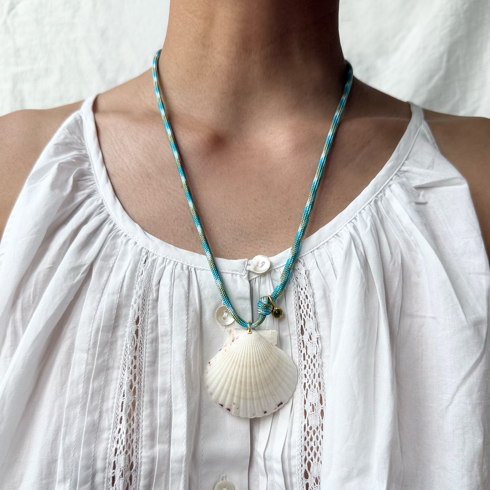 Cord Necklace - White Scallop
