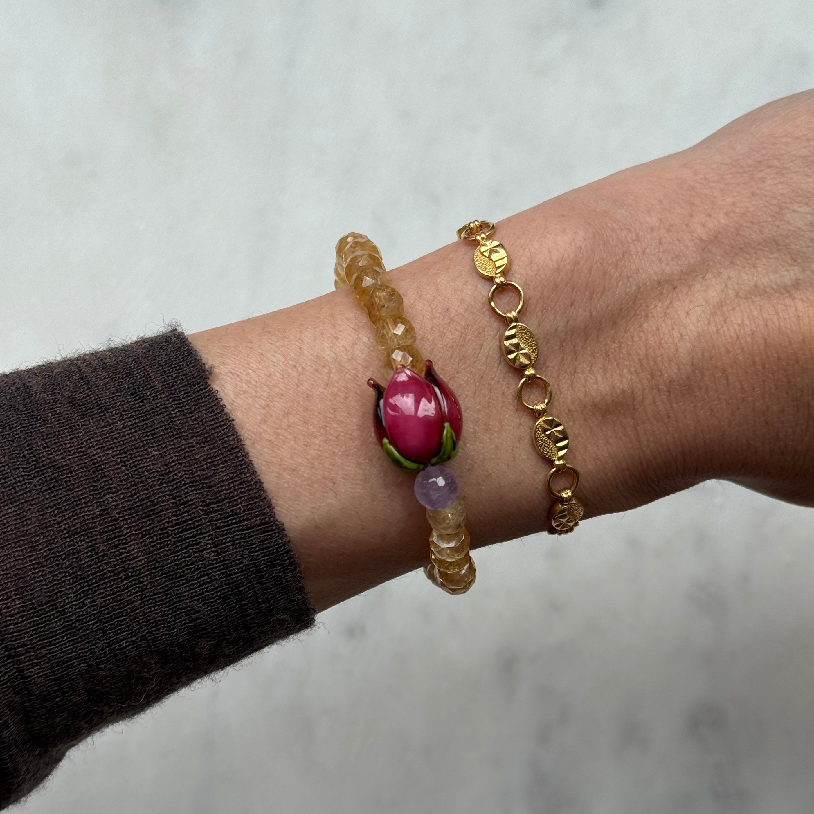Pink Tulip & Sunshine Bracelet