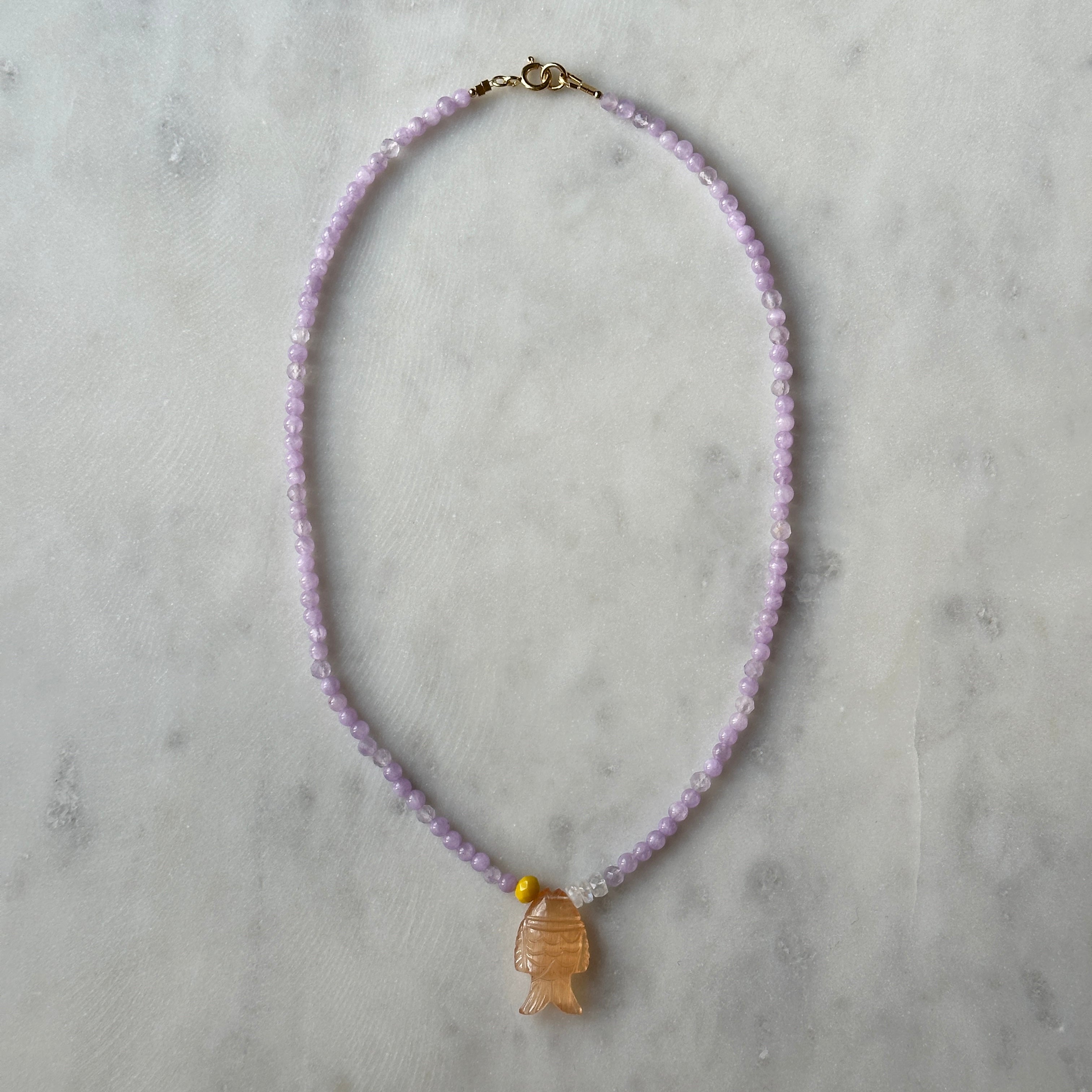 Peach Moostone Fish Necklace