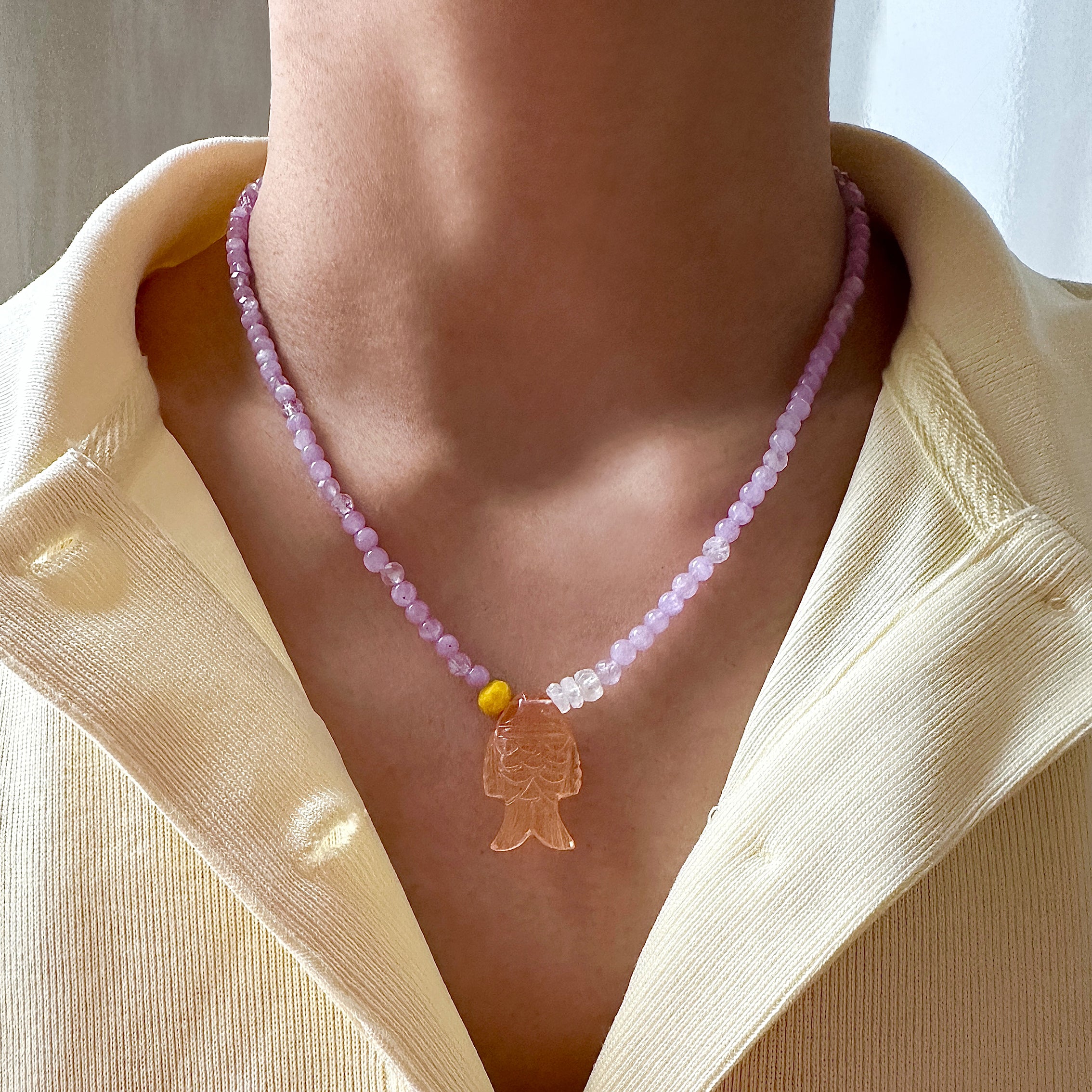 Peach Moostone Fish Necklace