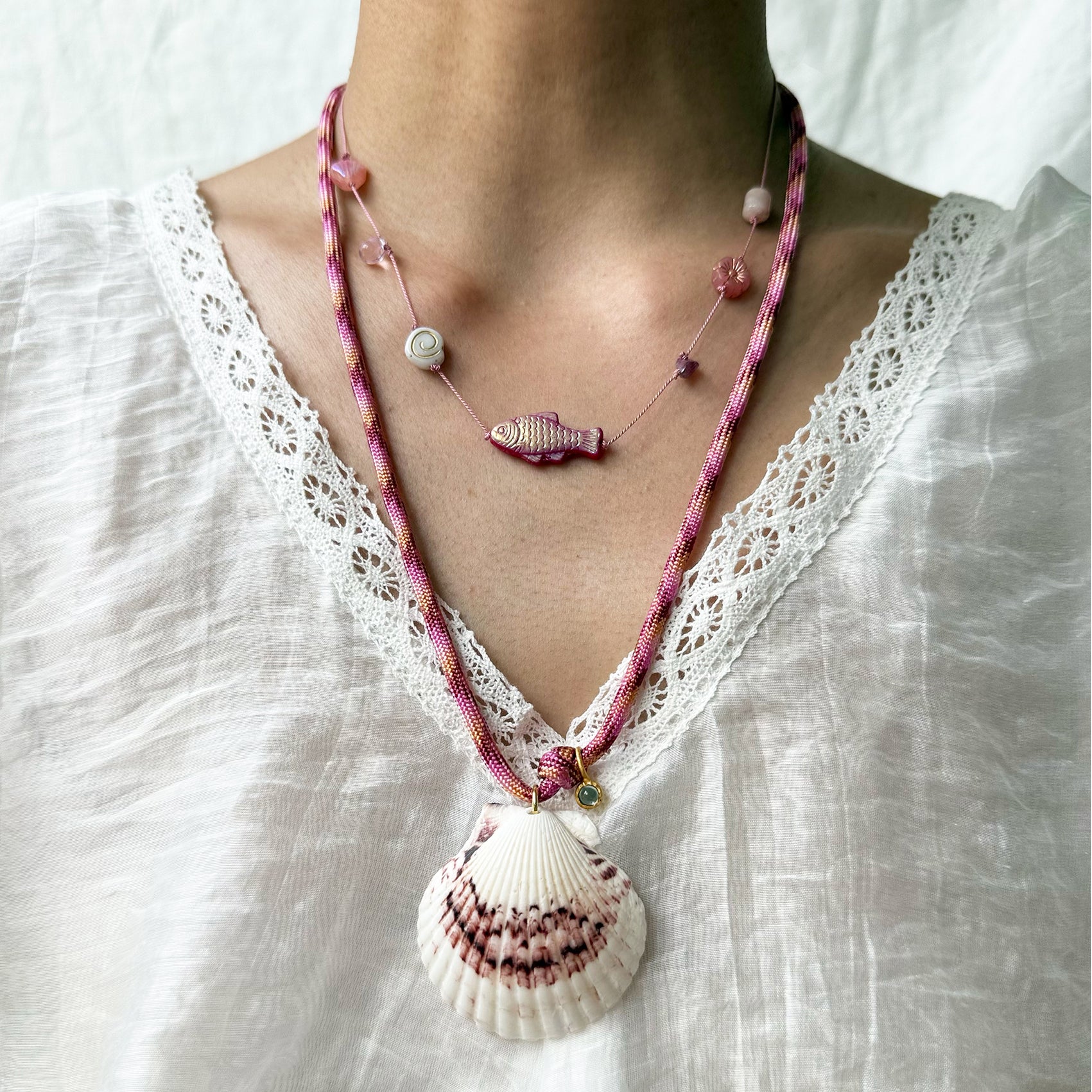 Cord Necklace - Pink Scallop