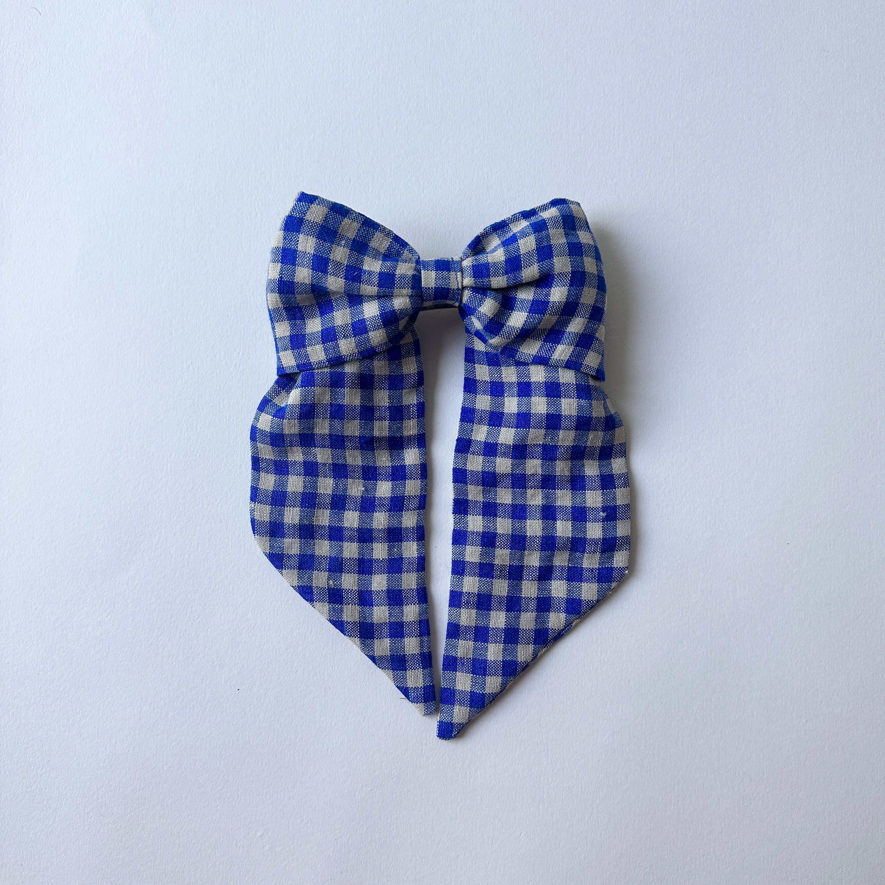 Oversized Hair Bow - Bright Blue Check