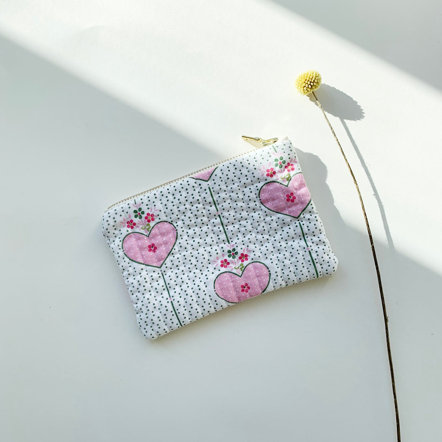 Quilted Coin Purse - Rose Heart Print