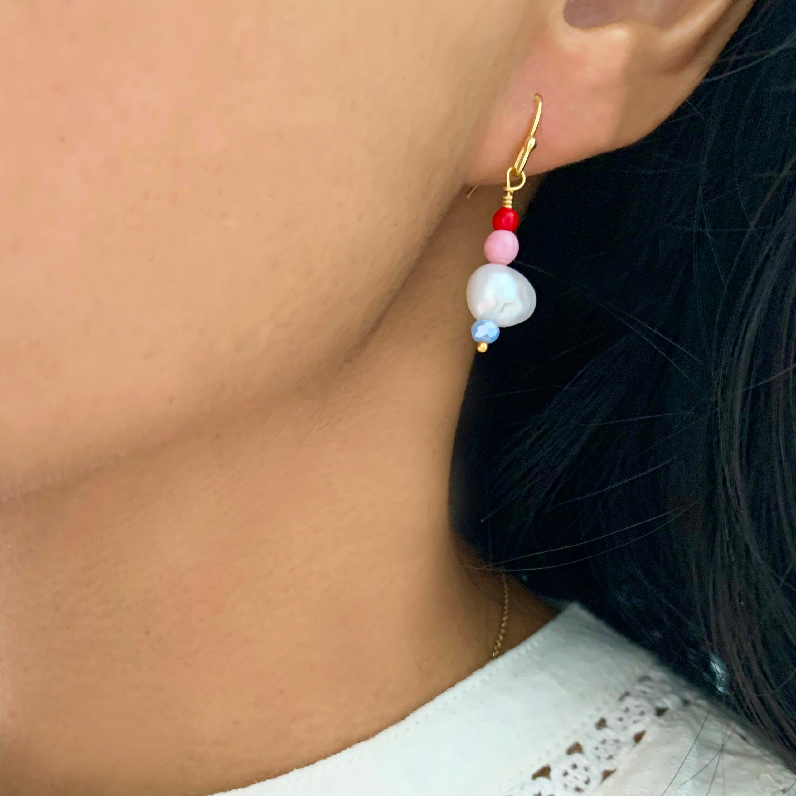 Stacked Pebbles Earring Red & Pink