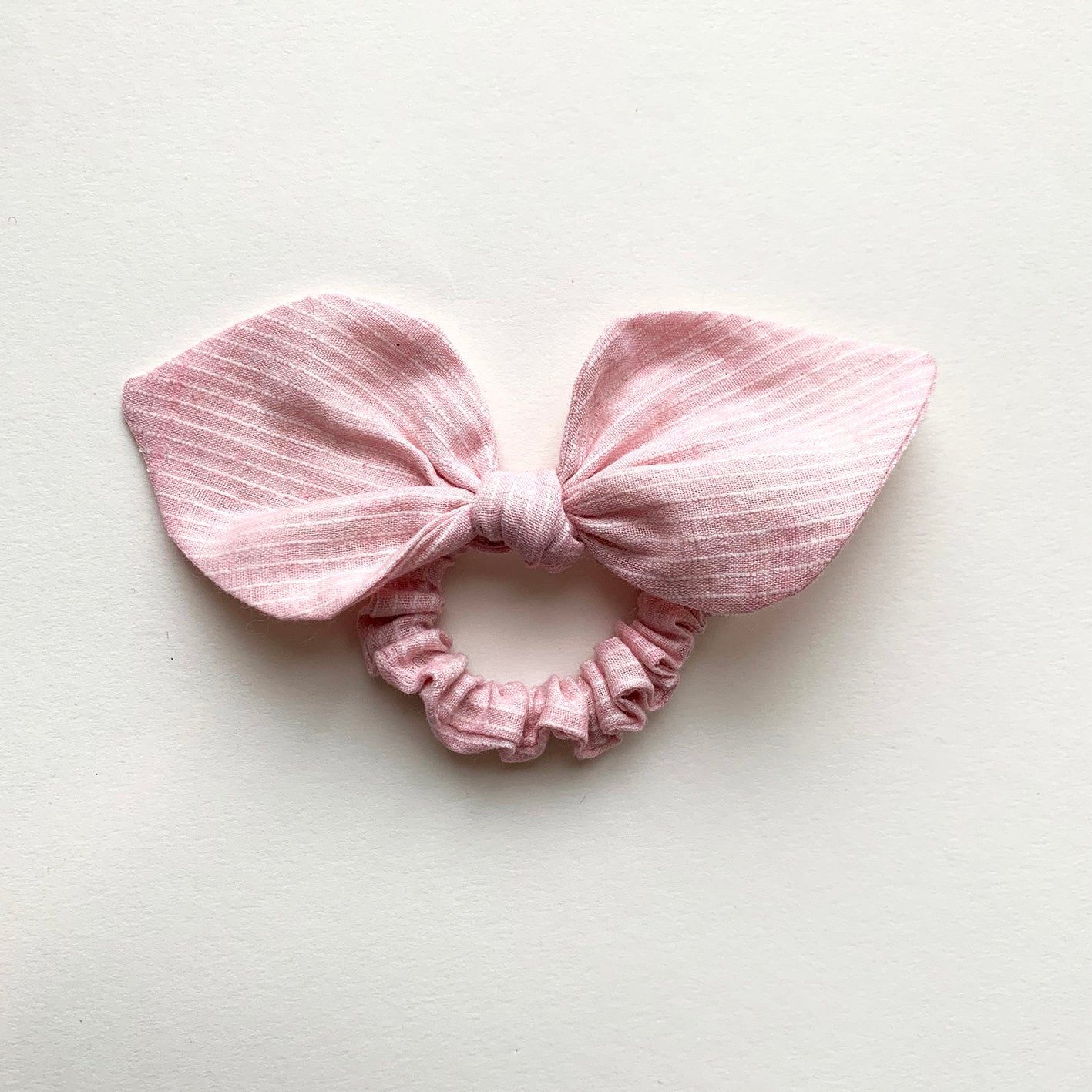 Bow Scrunchie - Soft Pink, White Stripes