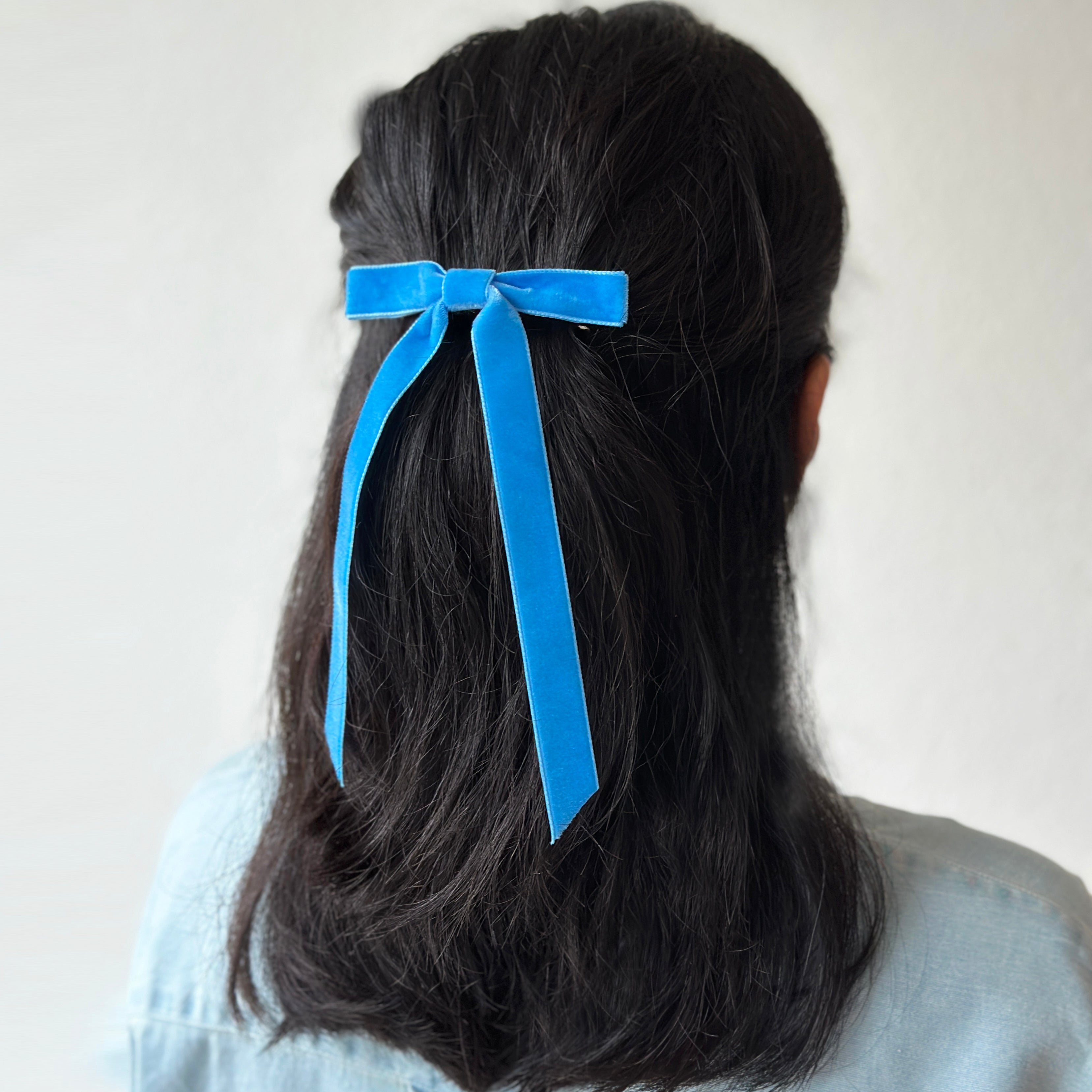 Velvet Hair Bow - Ocean Blue