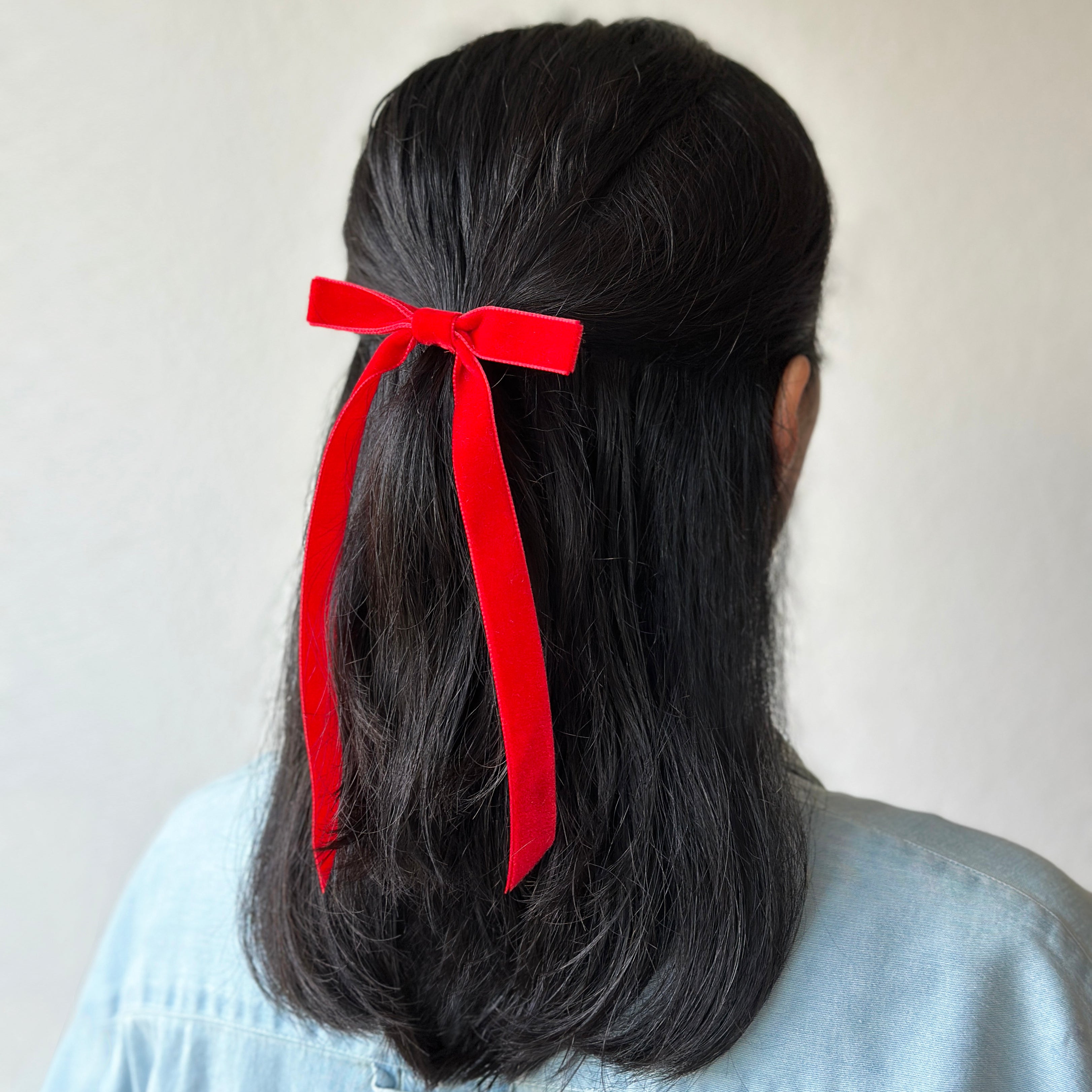 Velvet Hair Bow - Poppy Red