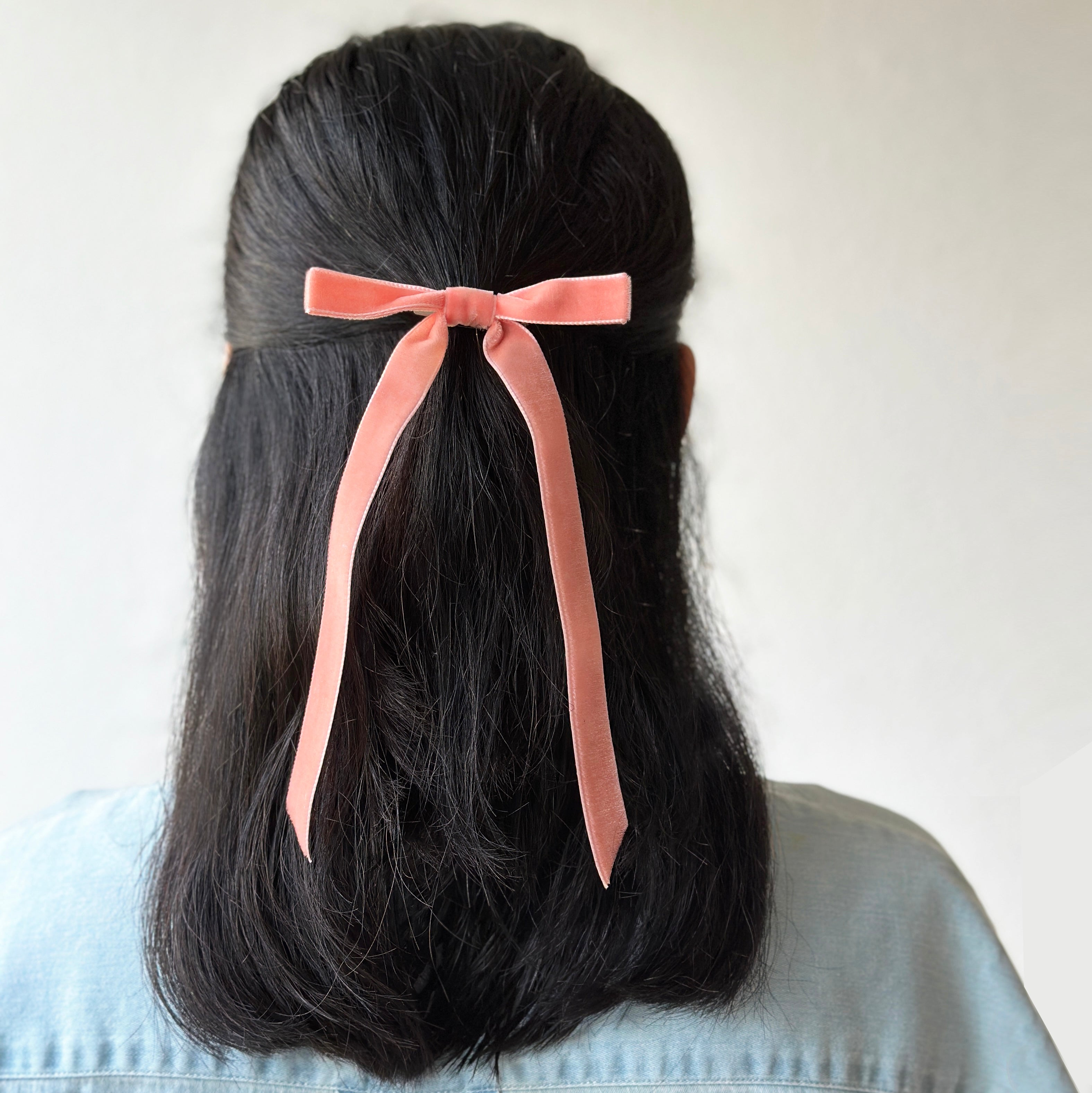 Velvet Hair Bow - Peach