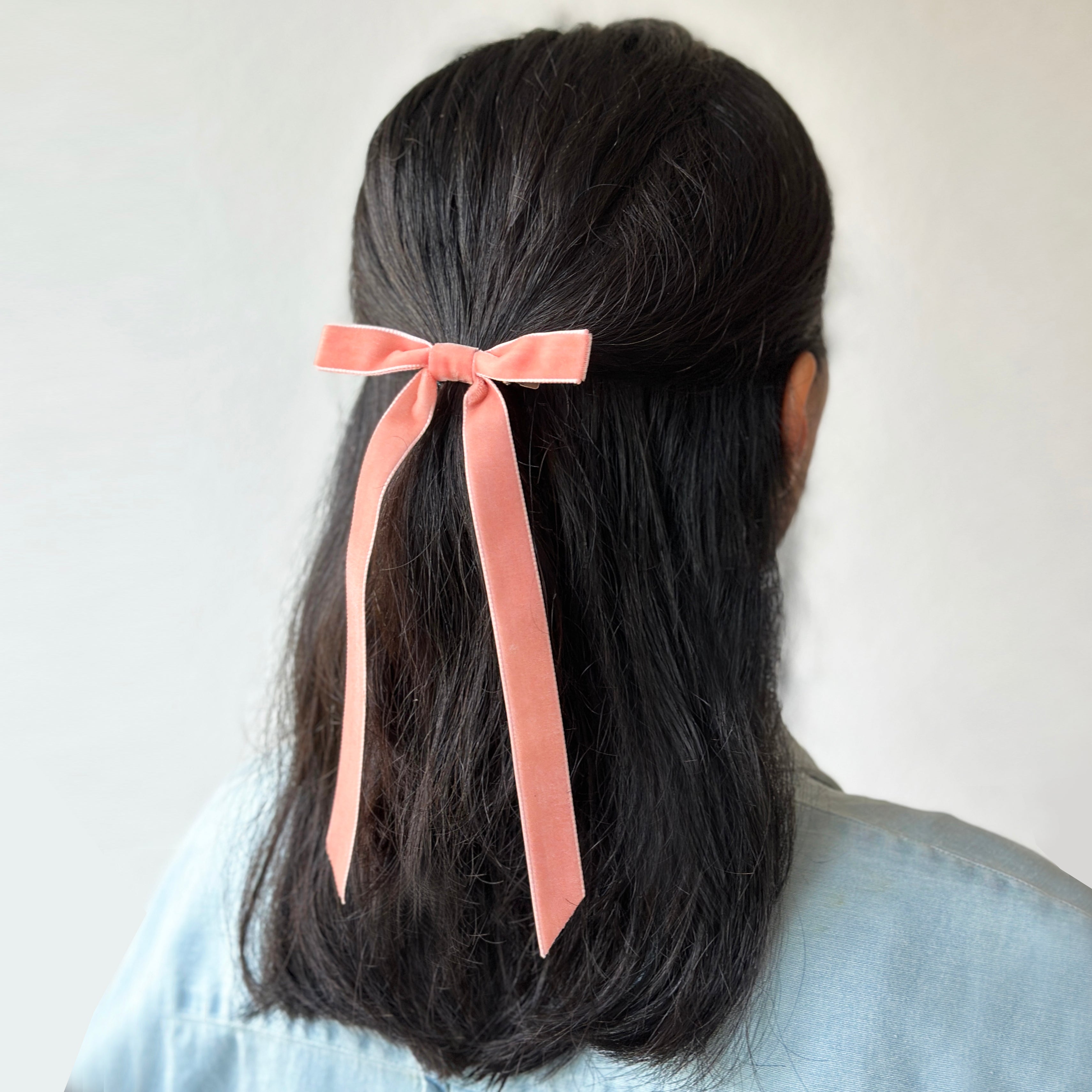 Velvet Hair Bow - Peach
