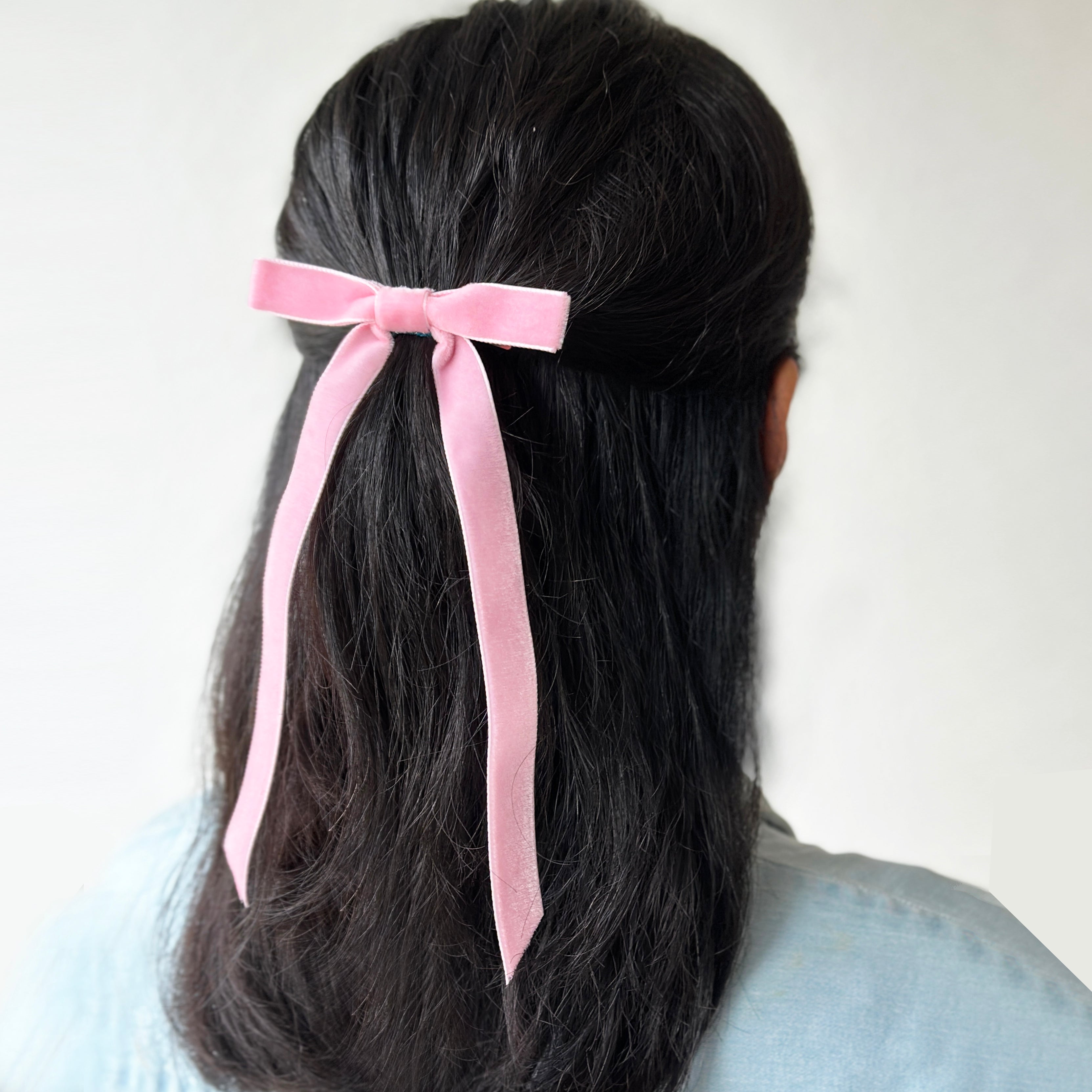 Velvet Hair Bow - Blush Pink